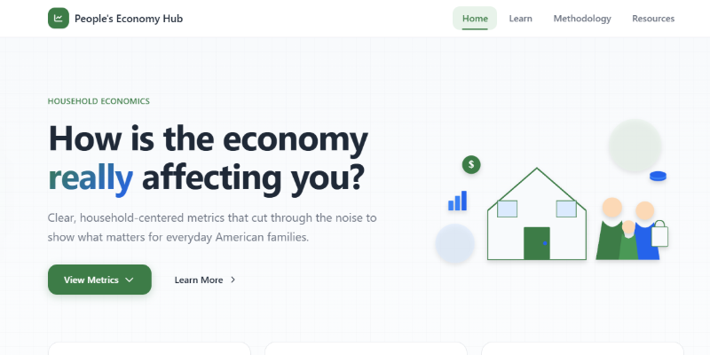 People's Economy Hub website screenshot showing economic indicators dashboard