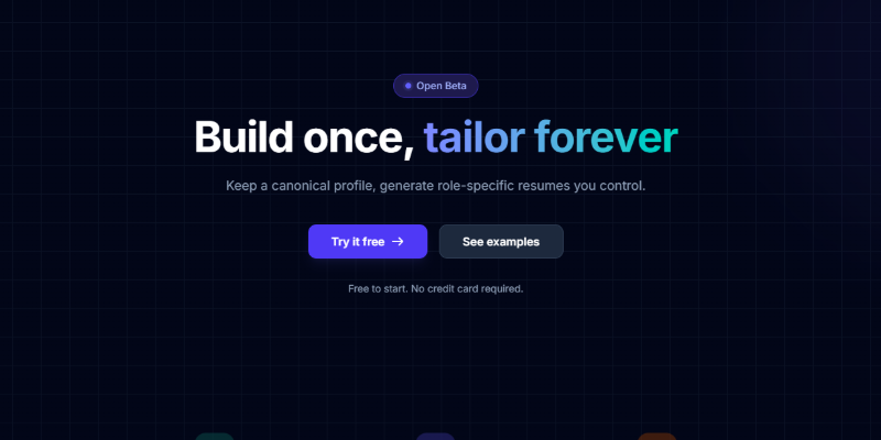 SnappyCVs website screenshot showing AI-powered resume builder interface